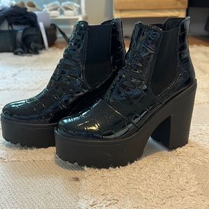 Topshop Faux Croc Patent Leather Platform Booties